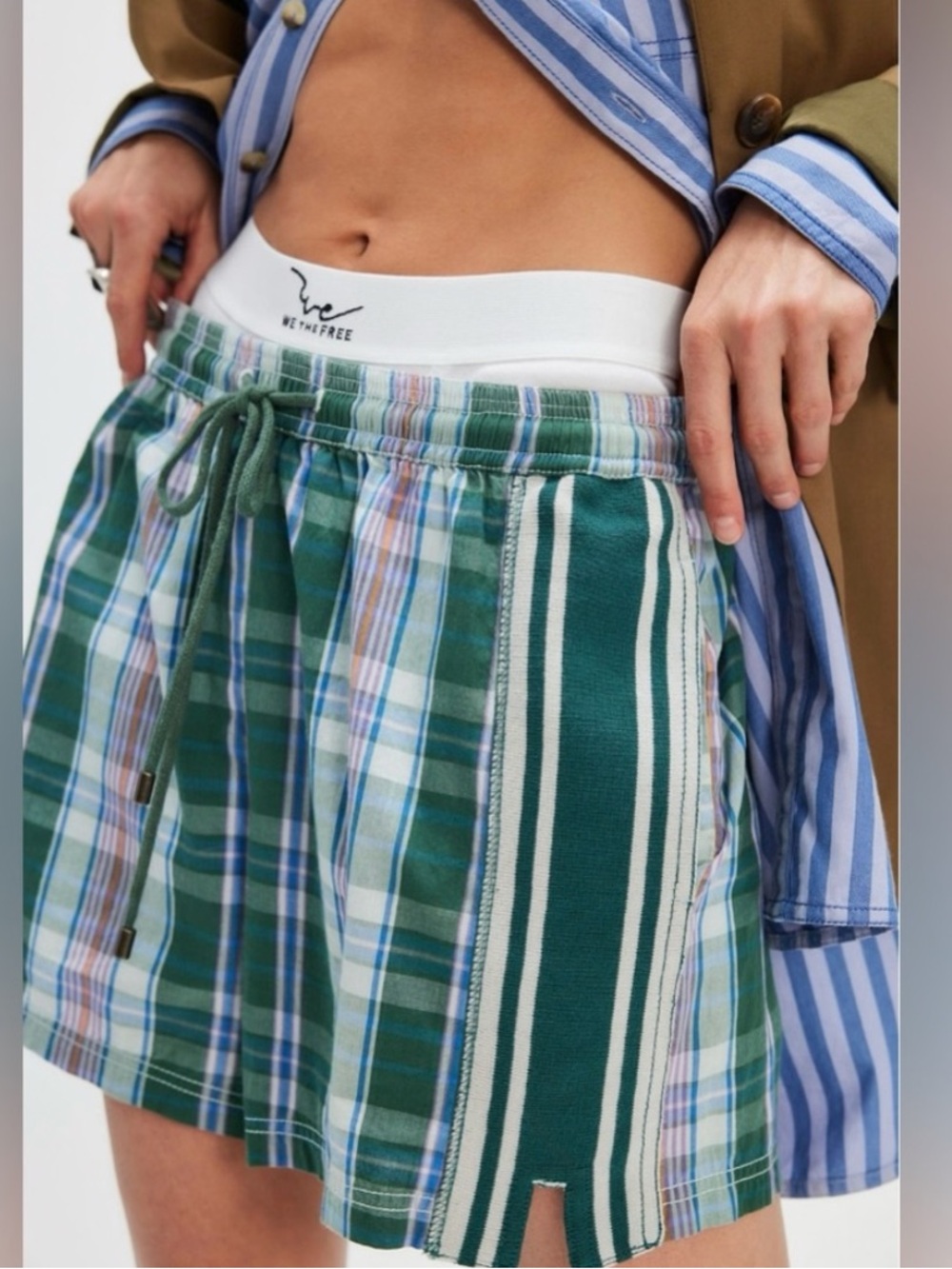 NWOT Women's Free People Right on Track Plaid Boxer Shorts Stripes Size Small